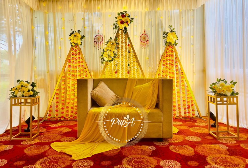 keeping the haldi decor more vibrant with the proper usage of minimal decor items